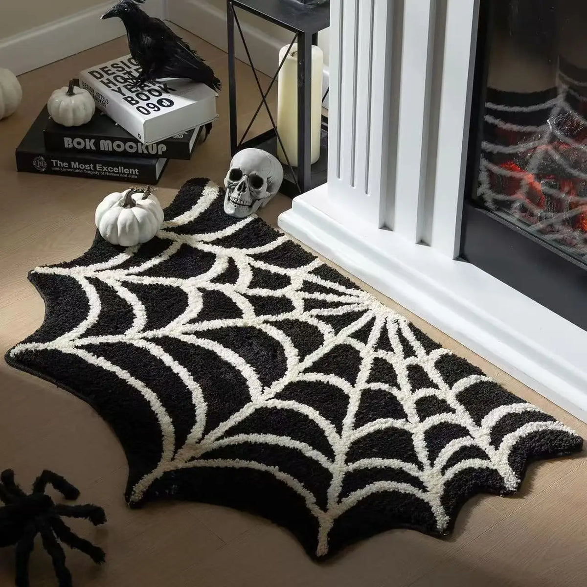 Halloween Spider Web Door Mat Non Slip Absorbent Foot Rug Gothic Decor for Porch Bathroom Bedroom Indoor Festival Decoration