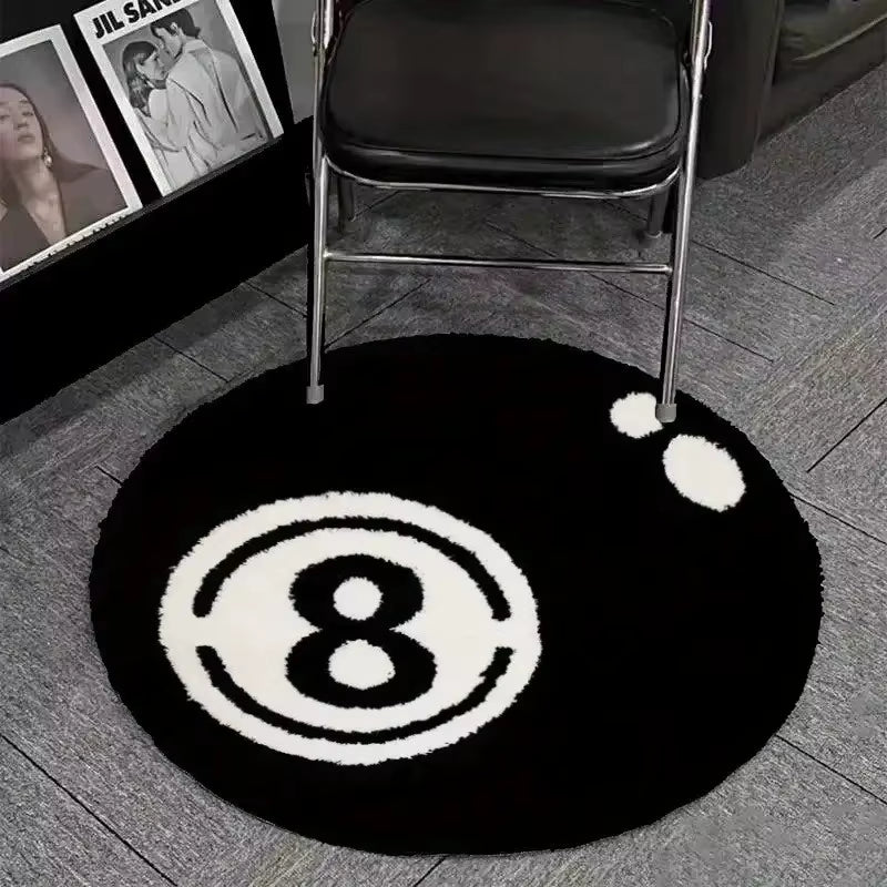 VIKAMA Black 8-Ball round Pile Carpet, Anti-Slip Carpet for the Bedroom, Soft Pile Carpet for the Living Room, Home Decoration