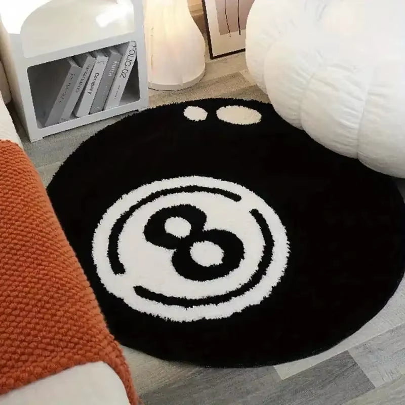 VIKAMA Black 8-Ball round Pile Carpet, Anti-Slip Carpet for the Bedroom, Soft Pile Carpet for the Living Room, Home Decoration