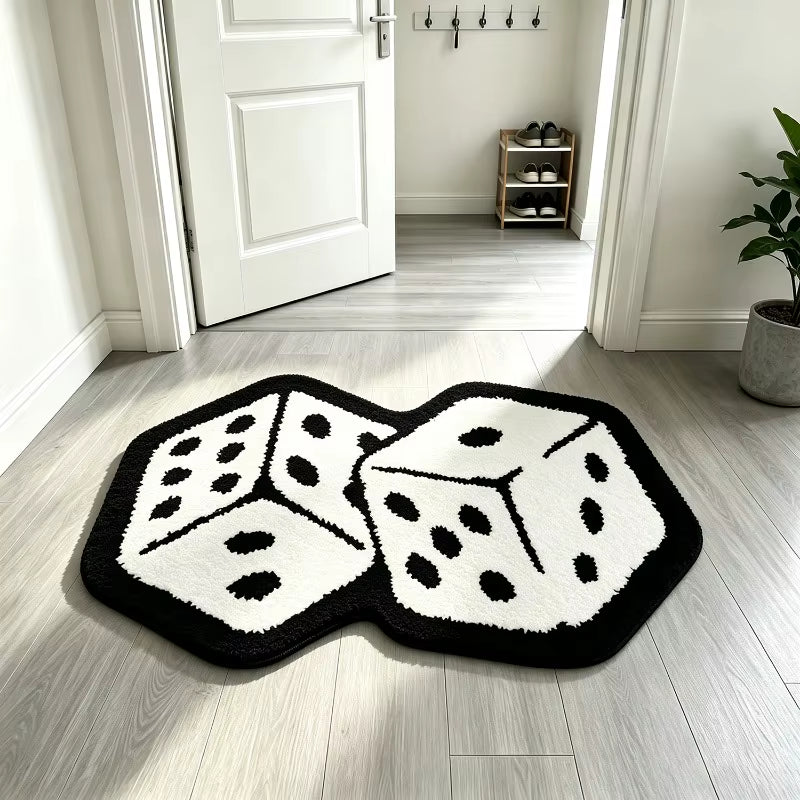 Black White Dice Shaped Rug Cool Unique Creative Entrance Floor Mat Soft Fluffy Decor Carpet for Gaming Room Bedroom Bedside
