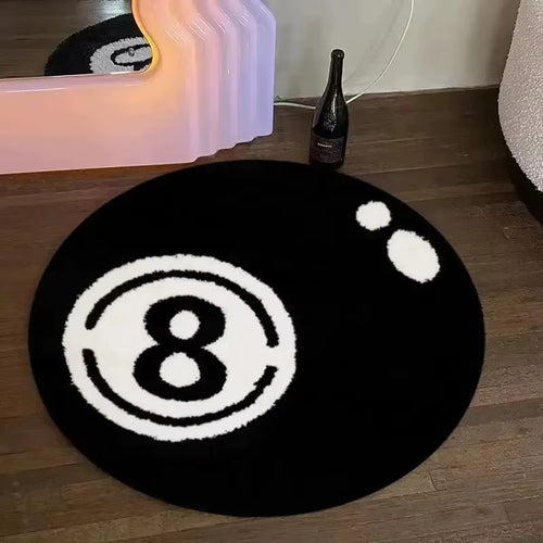 VIKAMA Black 8-Ball round Pile Carpet, Anti-Slip Carpet for the Bedroom, Soft Pile Carpet for the Living Room, Home Decoration